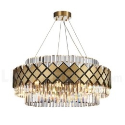 Sala de expoziții Candelabru cu pandantiv din cristal K9 rotund de lux, auriu, plus negru