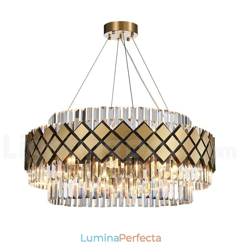 Sala de expoziții Candelabru cu pandantiv din cristal K9 rotund de lux, auriu, plus negru