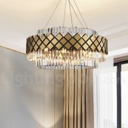 Sala de expoziții Candelabru cu pandantiv din cristal K9 rotund de lux, auriu, plus negru