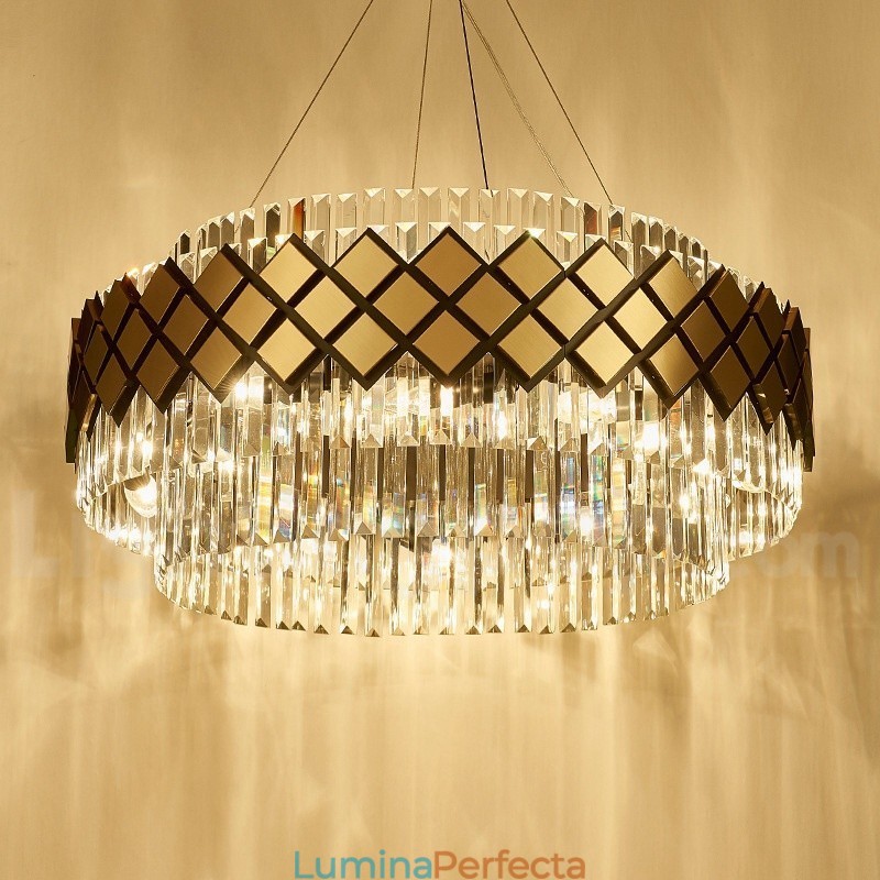 Sala de expoziții Candelabru cu pandantiv din cristal K9 rotund de lux, auriu, plus negru