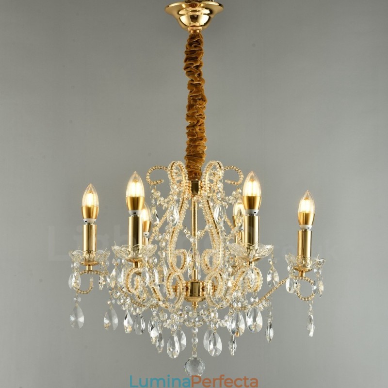 6 Lumini Aur Argintiu Stil American Candelabru Cristal Pendant Magazin de Lumini