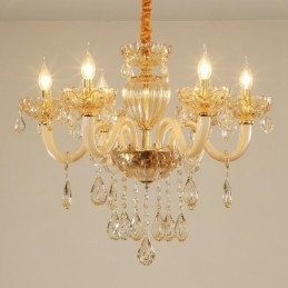 Candelabru de cristal cu 6 lumini de culoare șampanie