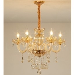 Candelabru de cristal cu 6 lumini de culoare șampanie