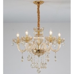Candelabru de cristal cu 6 lumini de culoare șampanie