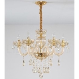 Candelabru de cristal cu 6 lumini de culoare șampanie