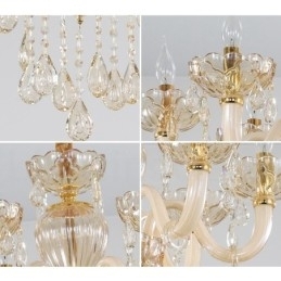 Candelabru de cristal cu 6 lumini de culoare șampanie