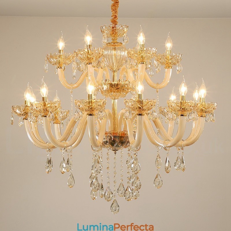18 (12+6) Candelabru elegant din cristal de culoare șampanie deschisă