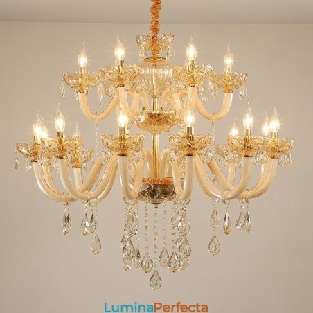 18 (12+6) Candelabru elegant din cristal de culoare șampanie deschisă 18 (12+6) Candelabru elegant din cristal de culoare șampanie deschisă