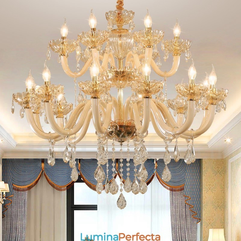 18 (12+6) Candelabru elegant din cristal de culoare șampanie deschisă