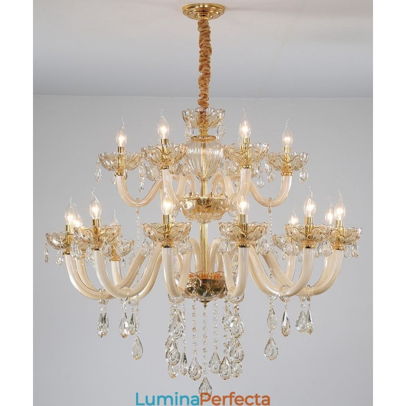 18 (12+6) Candelabru elegant din cristal de culoare șampanie deschisă
