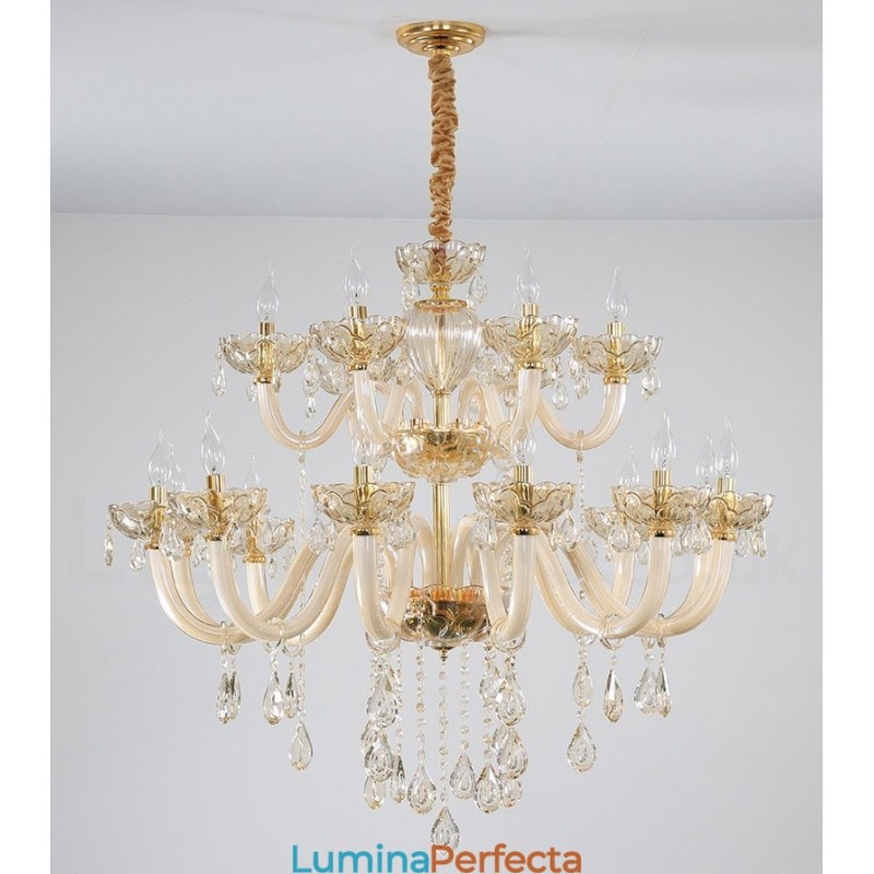 18 (12+6) Candelabru elegant din cristal de culoare șampanie deschisă