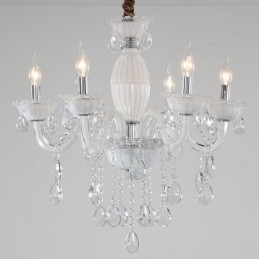 Candelabru alb cu 6 lumini cu cristal