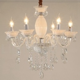Candelabru alb cu 6 lumini cu cristal