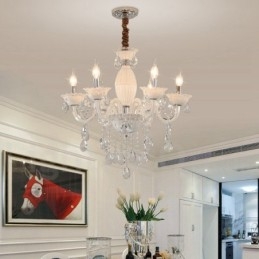 Candelabru alb cu 6 lumini cu cristal