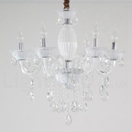 Candelabru alb cu 6 lumini cu cristal