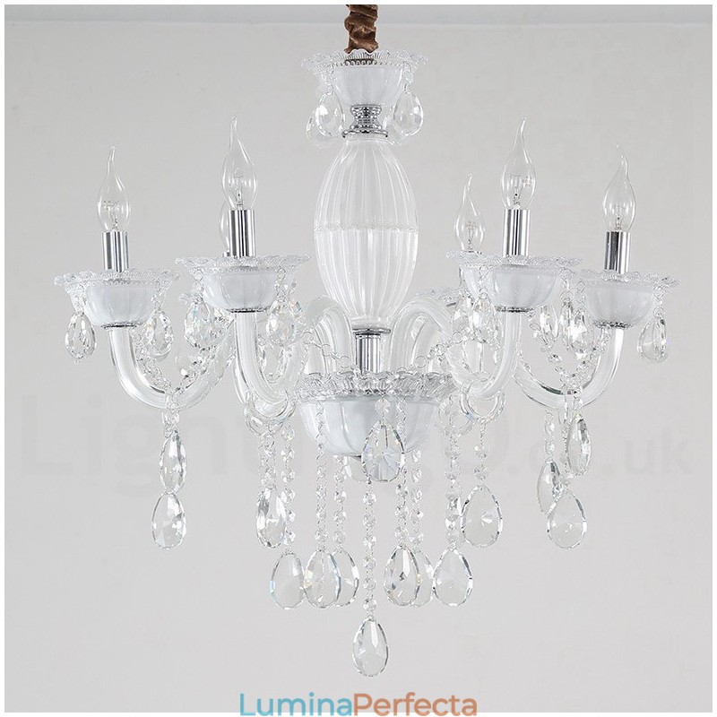 Candelabru alb cu 6 lumini cu cristal