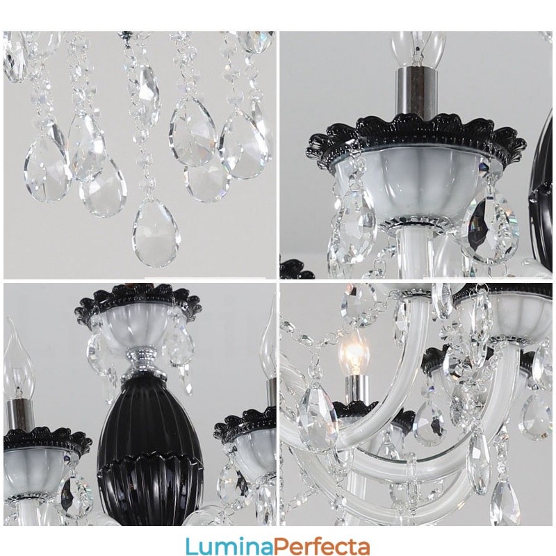 Candelabru negru cu 6 lumini cu cristal