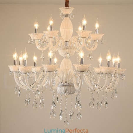 18 (12+6) Candelabru elegant alb deschis cu cristal 18 (12+6) Candelabru elegant alb deschis cu cristal