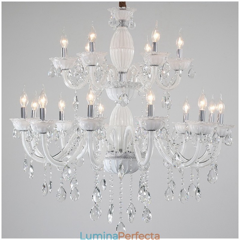 18 (12+6) Candelabru elegant alb deschis cu cristal
