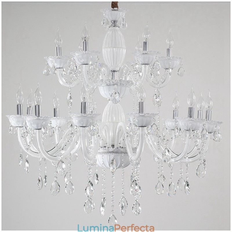 18 (12+6) Candelabru elegant alb deschis cu cristal