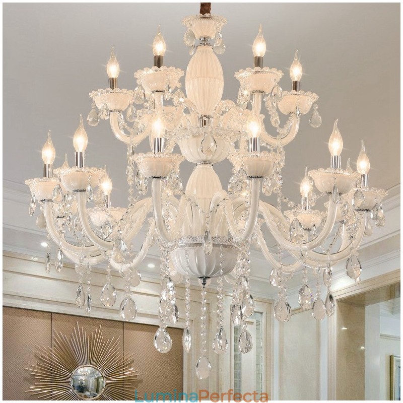 18 (12+6) Candelabru elegant alb deschis cu cristal
