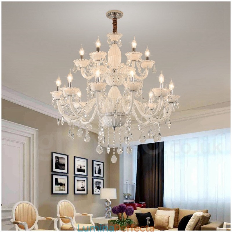 18 (12+6) Candelabru elegant alb deschis cu cristal