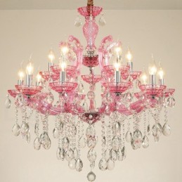 Candelabru de cristal de lux cu 18 (12+6) culori multiple, cu cristal transparent