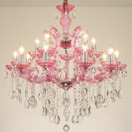 Candelabru de cristal de lux cu 18 (12+6) culori multiple, cu cristal transparent