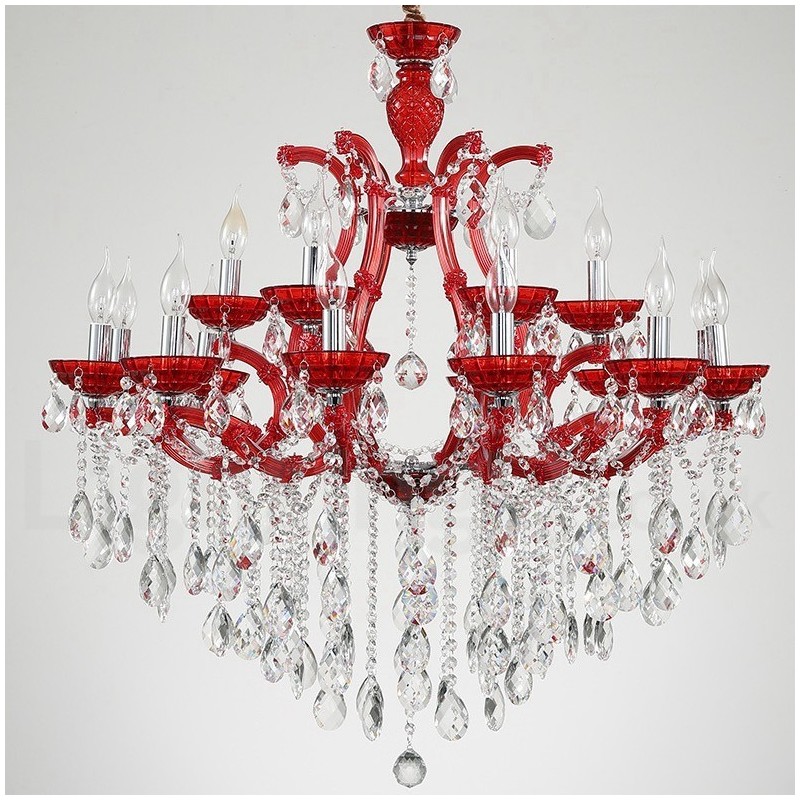 Candelabru de cristal de lux cu 18 (12+6) culori multiple, cu cristal transparent
