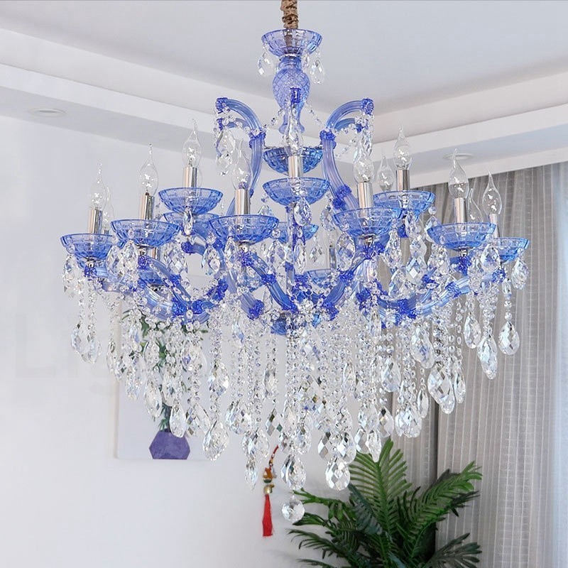 Candelabru de cristal de lux cu 18 (12+6) culori multiple, cu cristal transparent