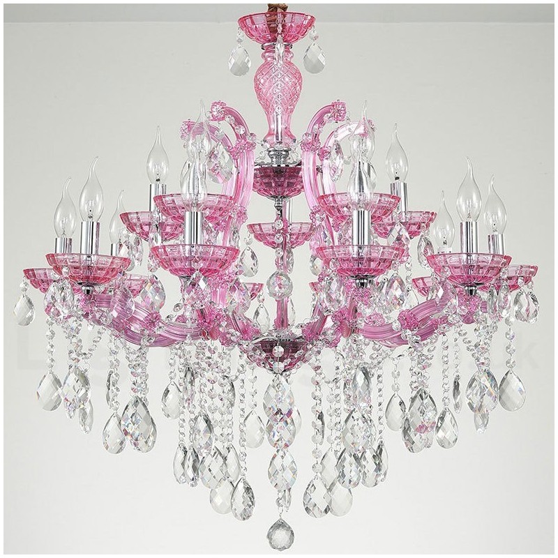 Candelabru de cristal de lux cu 18 (12+6) culori multiple, cu cristal transparent