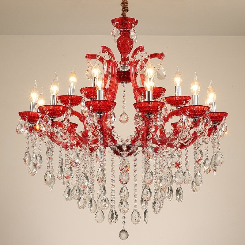 Candelabru de cristal de lux cu 18 (12+6) culori multiple, cu cristal transparent