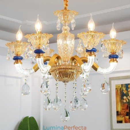 Candelabru de șampanie, modern și contemporan, cu 6 lumini, cu cristal Candelabru de șampanie, modern și contemporan, cu 6 lumini, cu cristal