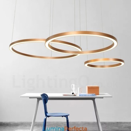 Wi-Fi Smart Dimmable Aur Rose Gold Modern Contemporan 3 inele Lumină suspendată din aliaj de aluminiu cu abajur acrilic Wi-Fi Smart Dimmable Aur Rose Gold Modern Contemporan 3 inele Lumină suspendată din aliaj de aluminiu cu abajur acrilic