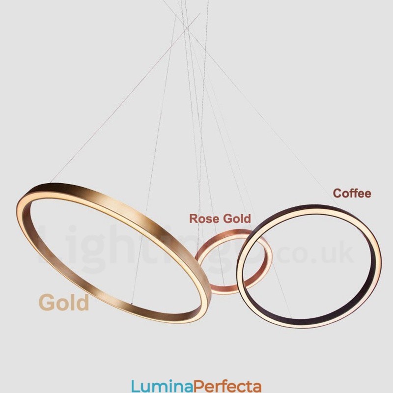 Wi-Fi Smart Dimmable Aur Rose Gold Modern Contemporan 3 inele Lumină suspendată din aliaj de aluminiu cu abajur acrilic