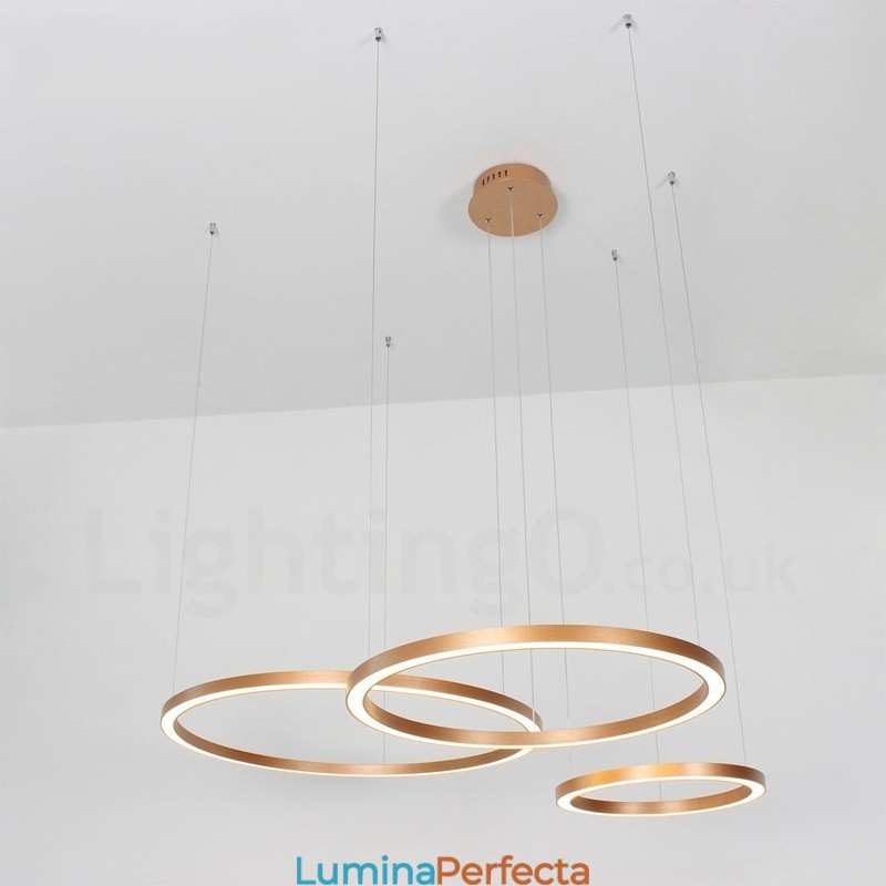 Wi-Fi Smart Dimmable Aur Rose Gold Modern Contemporan 3 inele Lumină suspendată din aliaj de aluminiu cu abajur acrilic