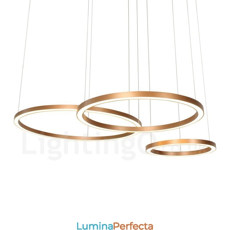 Wi-Fi Smart Dimmable Aur Rose Gold Modern Contemporan 3 inele Lumină suspendată din aliaj de aluminiu cu abajur acrilic