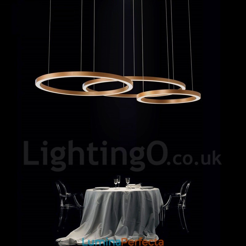Wi-Fi Smart Dimmable Aur Rose Gold Modern Contemporan 3 inele Lumină suspendată din aliaj de aluminiu cu abajur acrilic
