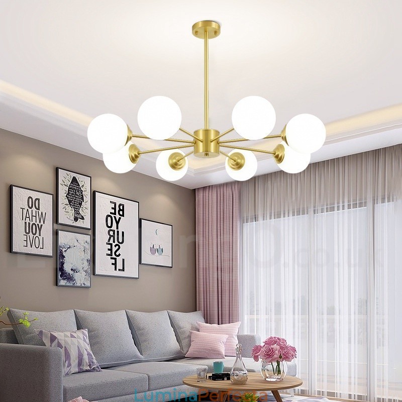 Candelabru cu fasole din alamă pură, cu 8 lumini, molecule de metal moderne