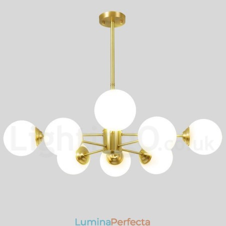 Candelabru cu 8 lumini (4+4 lumini) pe două niveluri din alamă pură din nordul Europei de fasole Lampă suspendată modernă cu molecule de metal