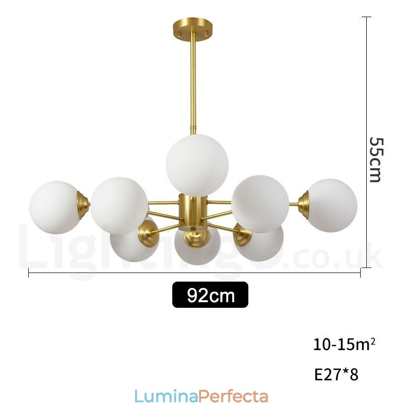 Candelabru cu 8 lumini (4+4 lumini) pe două niveluri din alamă pură din nordul Europei de fasole Lampă suspendată modernă cu molecule de metal