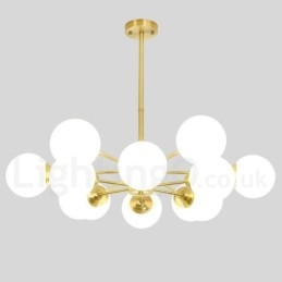 Candelabru cu 12 lumini (6+6 lumini) pe două niveluri din alamă pură din nordul Europei de fasole Lampă suspendată modernă cu molecule de metal