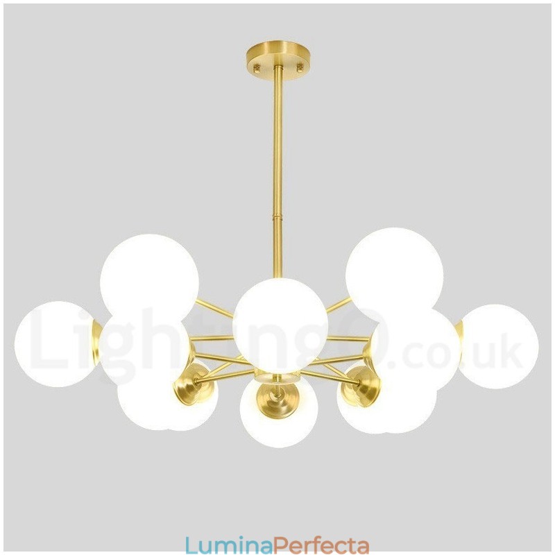 Candelabru cu 12 lumini (6+6 lumini) pe două niveluri din alamă pură din nordul Europei de fasole Lampă suspendată modernă cu molecule de metal