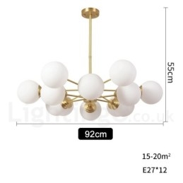 Candelabru cu 12 lumini (6+6 lumini) pe două niveluri din alamă pură din nordul Europei de fasole Lampă suspendată modernă cu molecule de metal