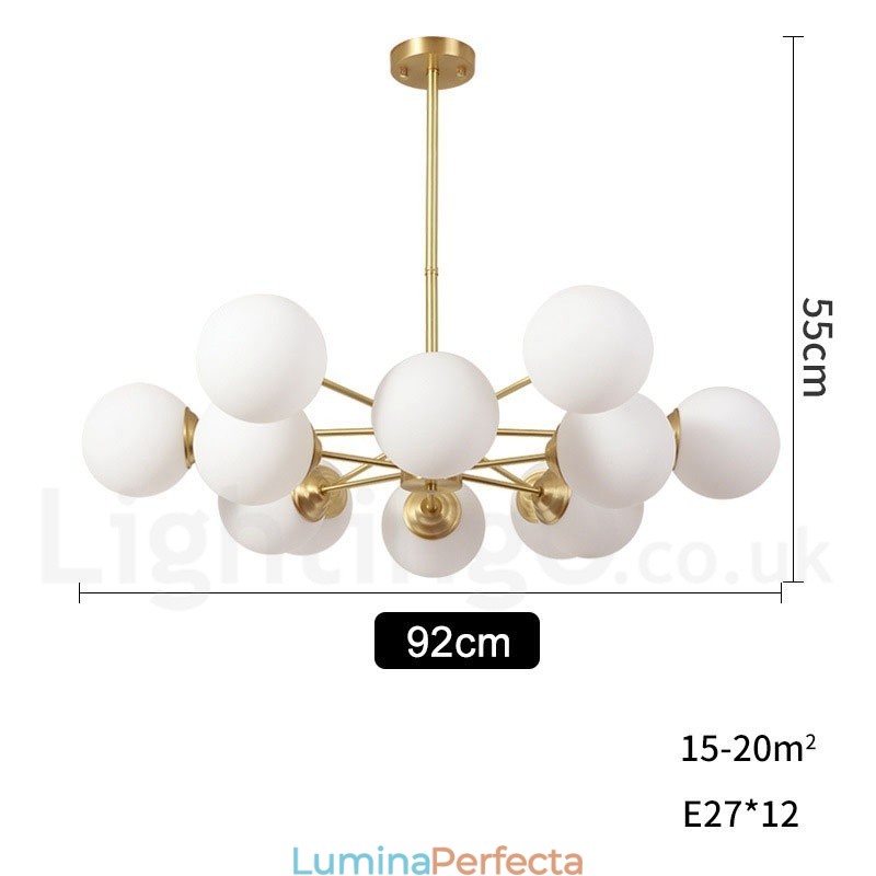 Candelabru cu 12 lumini (6+6 lumini) pe două niveluri din alamă pură din nordul Europei de fasole Lampă suspendată modernă cu molecule de metal