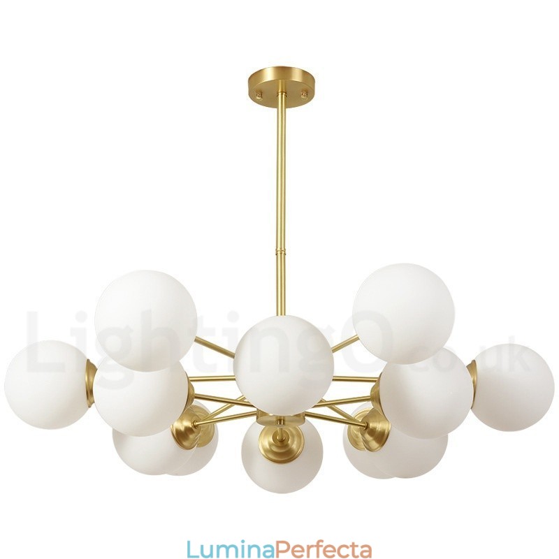 Candelabru cu 12 lumini (6+6 lumini) pe două niveluri din alamă pură din nordul Europei de fasole Lampă suspendată modernă cu molecule de metal