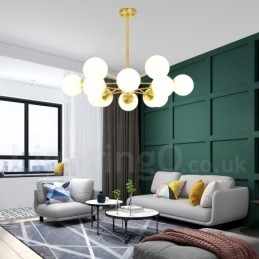 Candelabru cu 12 lumini (6+6 lumini) pe două niveluri din alamă pură din nordul Europei de fasole Lampă suspendată modernă cu molecule de metal