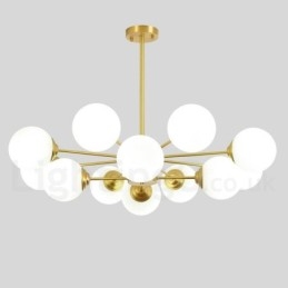 Candelabru cu 12 lumini (8 + 4 lumini) pe două niveluri, alamă pură din nordul Europei, candelabru modern cu molecule de metal.