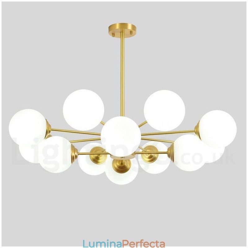 Candelabru cu 12 lumini (8 + 4 lumini) pe două niveluri, alamă pură din nordul Europei, candelabru modern cu molecule de metal.