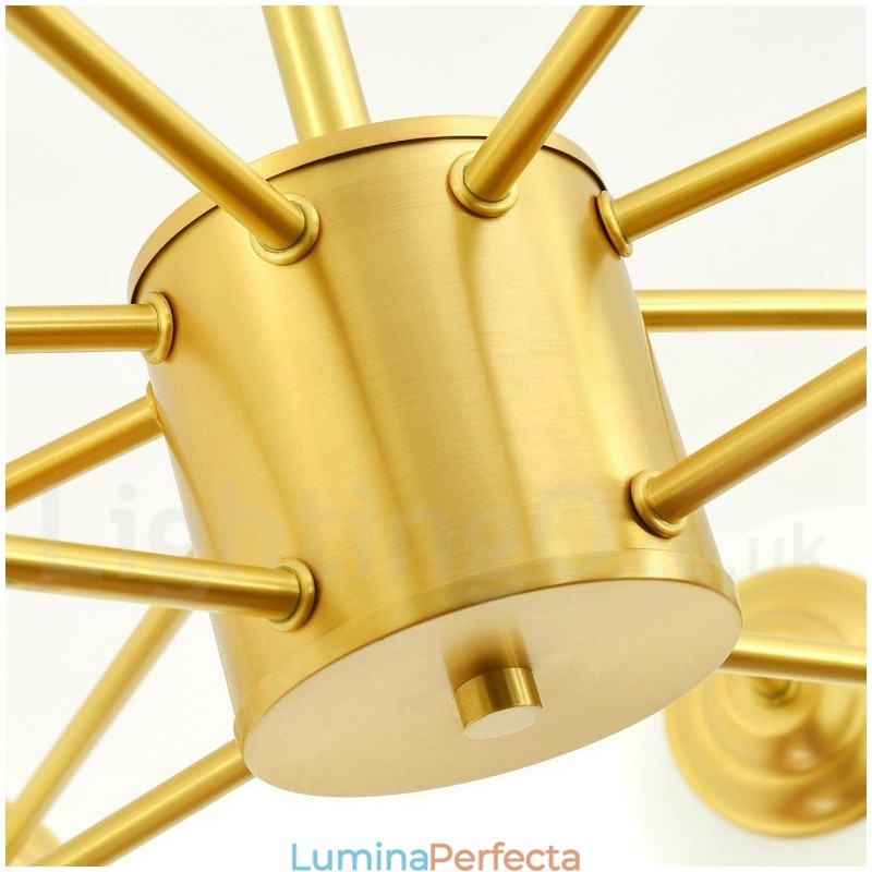 Candelabru cu 12 lumini (8 + 4 lumini) pe două niveluri, alamă pură din nordul Europei, candelabru modern cu molecule de metal.